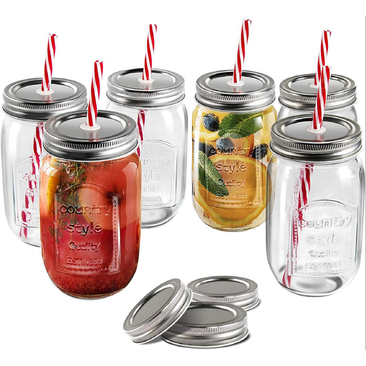 Rosalind Wheeler Drinking Glass Mason Jars, Smoothie Cup With Lids 100